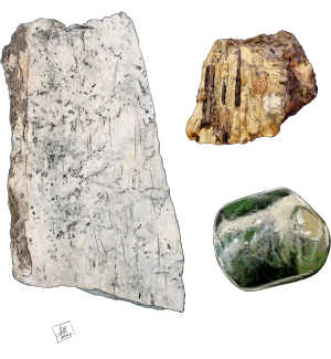 Three samples of the feldspar which are made from rock forming silicate and aluminum minerals. 